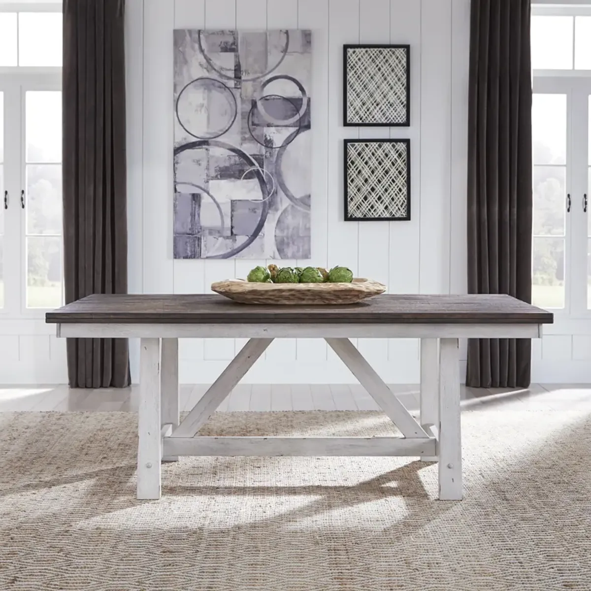 Liberty Furniture Farmhouse Two-Tone White Fixed Top Trestle Table