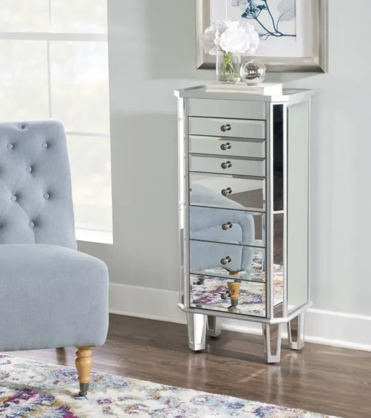 Powell Mirrored with Silver Wood Jewelry Armoire