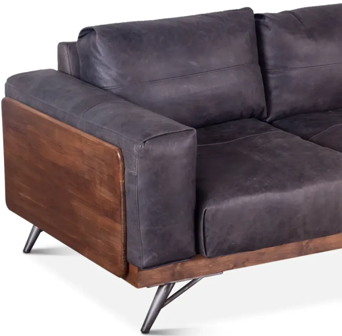 Home Trends Design Portofino Mid Century Antique Ebony Leather Sofa