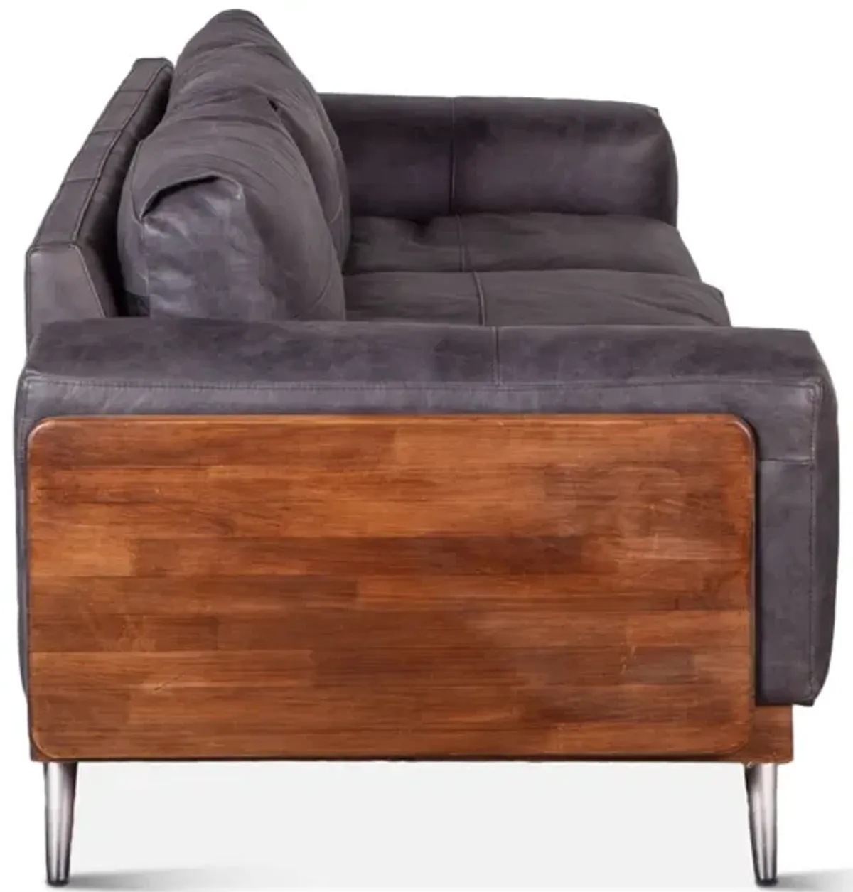 Home Trends Design Portofino Mid Century Antique Ebony Leather Sofa