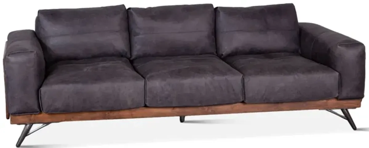 Home Trends Design Portofino Mid Century Antique Ebony Leather Sofa