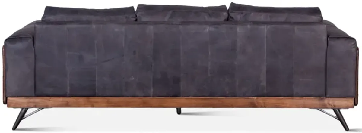 Home Trends Design Portofino Mid Century Antique Ebony Leather Sofa