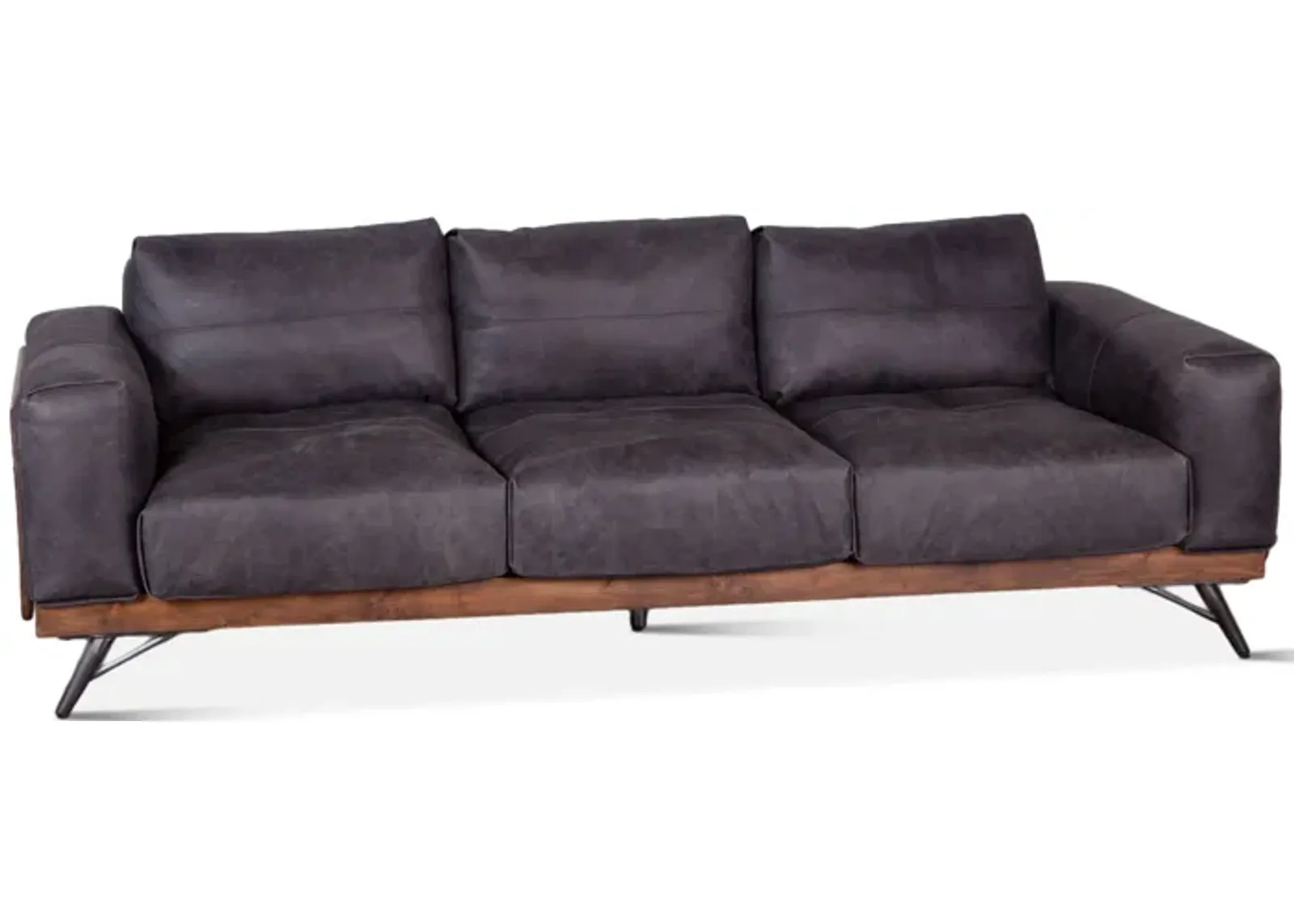 Home Trends Design Portofino Mid Century Antique Ebony Leather Sofa