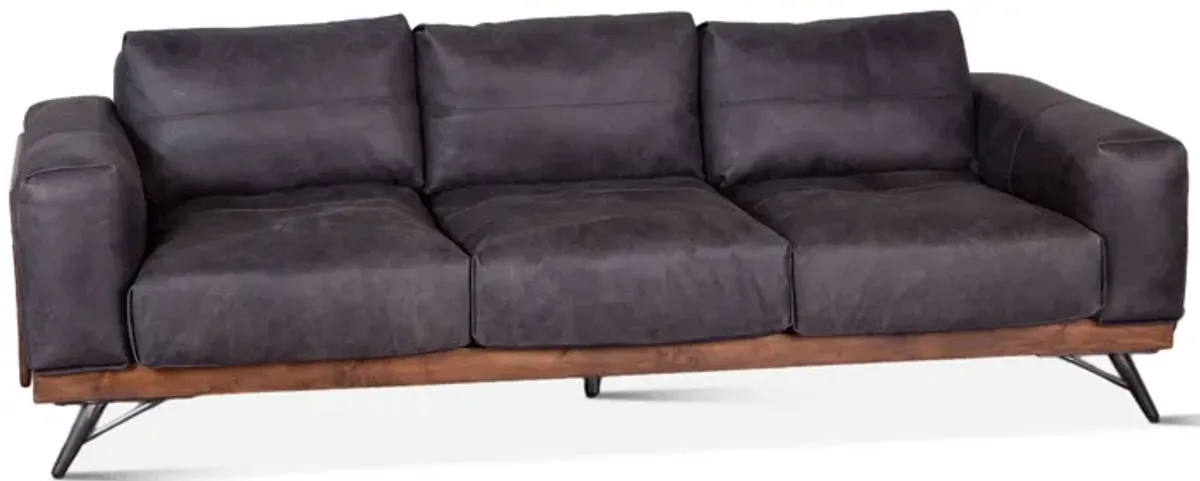 Home Trends Design Portofino Mid Century Antique Ebony Leather Sofa