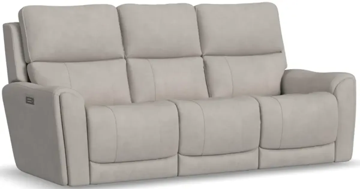 Flexsteel Carter Triple Power Sofa with Drop Down Table in Dove Fabric