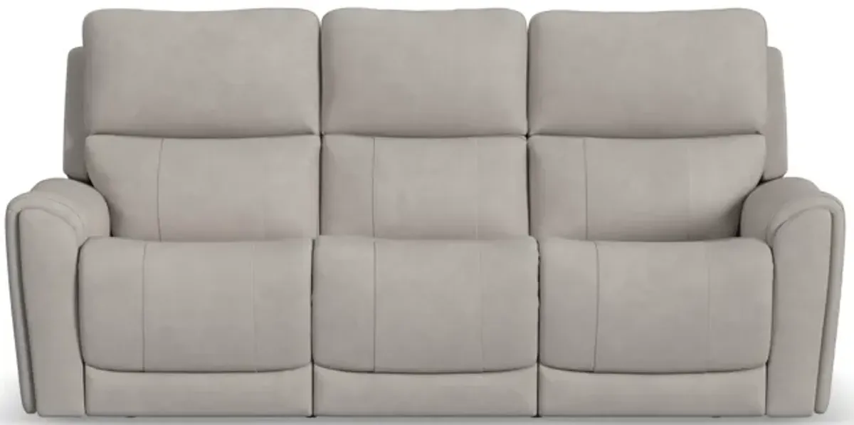 Flexsteel Carter Triple Power Sofa with Drop Down Table in Dove Fabric