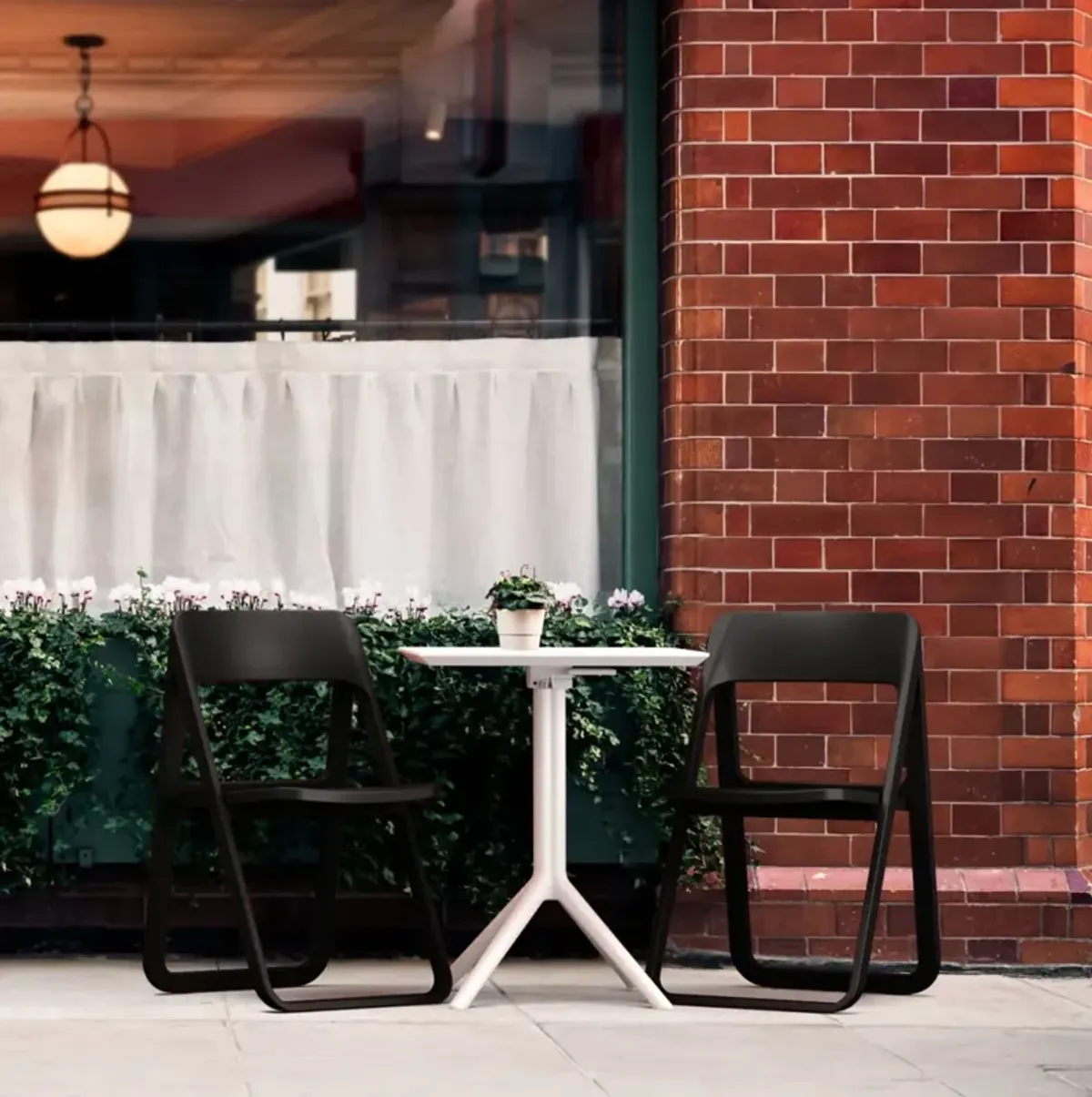 Compamia Dream Folding Whte & Black Outdoor Bistro Table Set