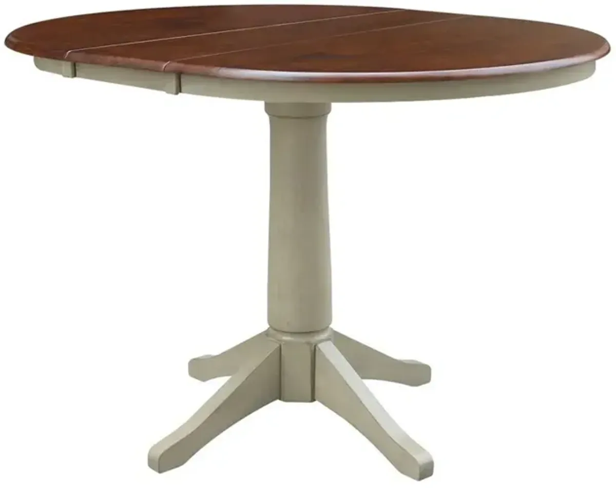 Dining Essentials 36 Inch Extension Table with 30 Inch Transitional Pedestal Base in Espresso/Almond