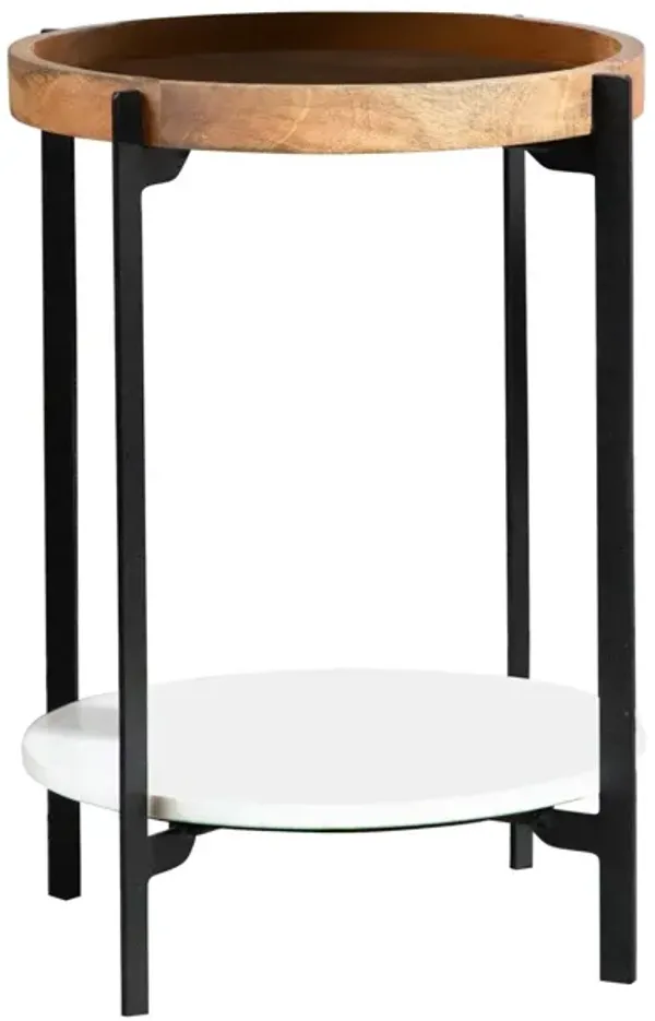 Coaster Adhvik Round Side Table with Marble Shelf Natural & Black