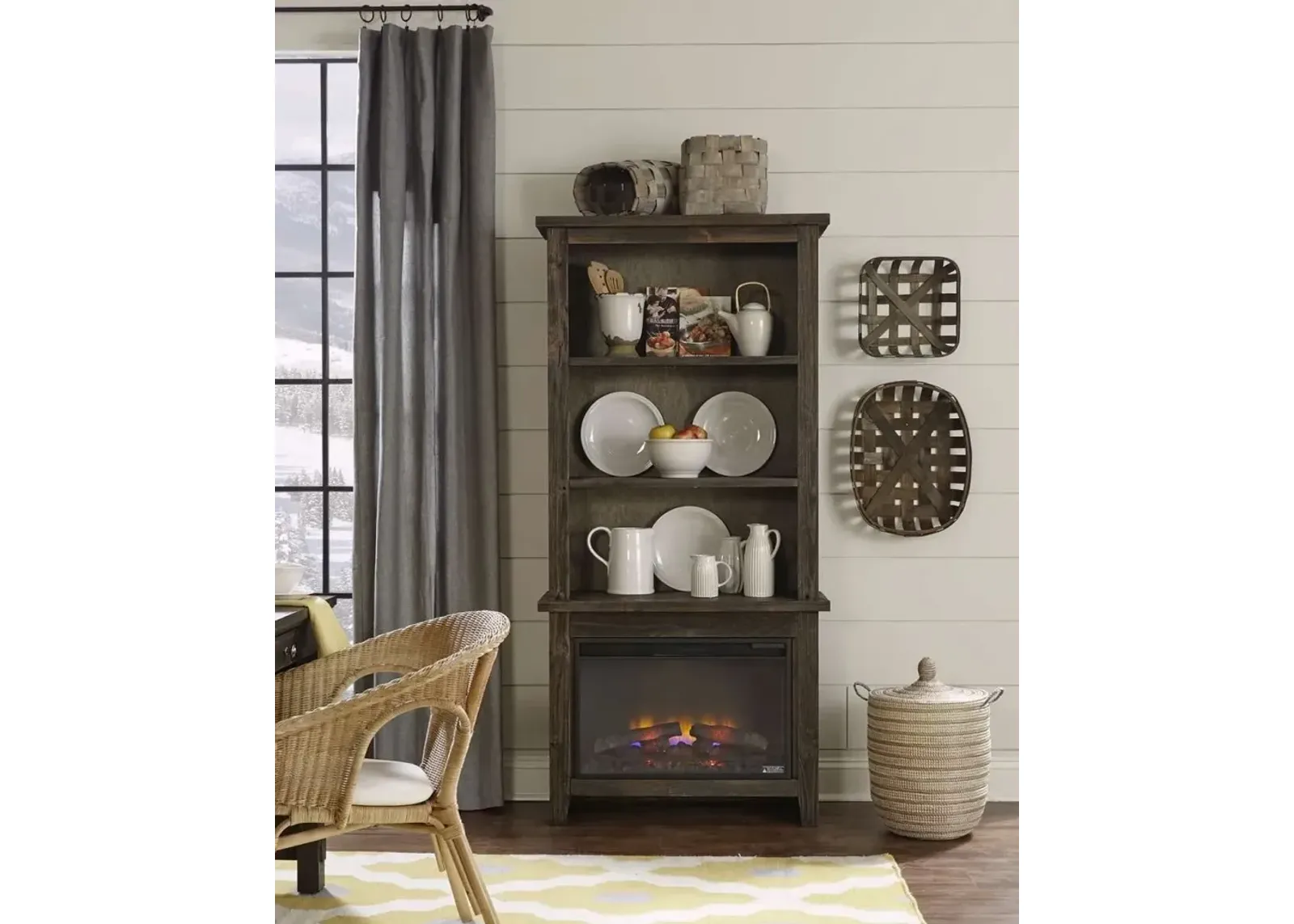 Aspenhome Alder Grove Brindle 74 Inch Fireplace Bookcase