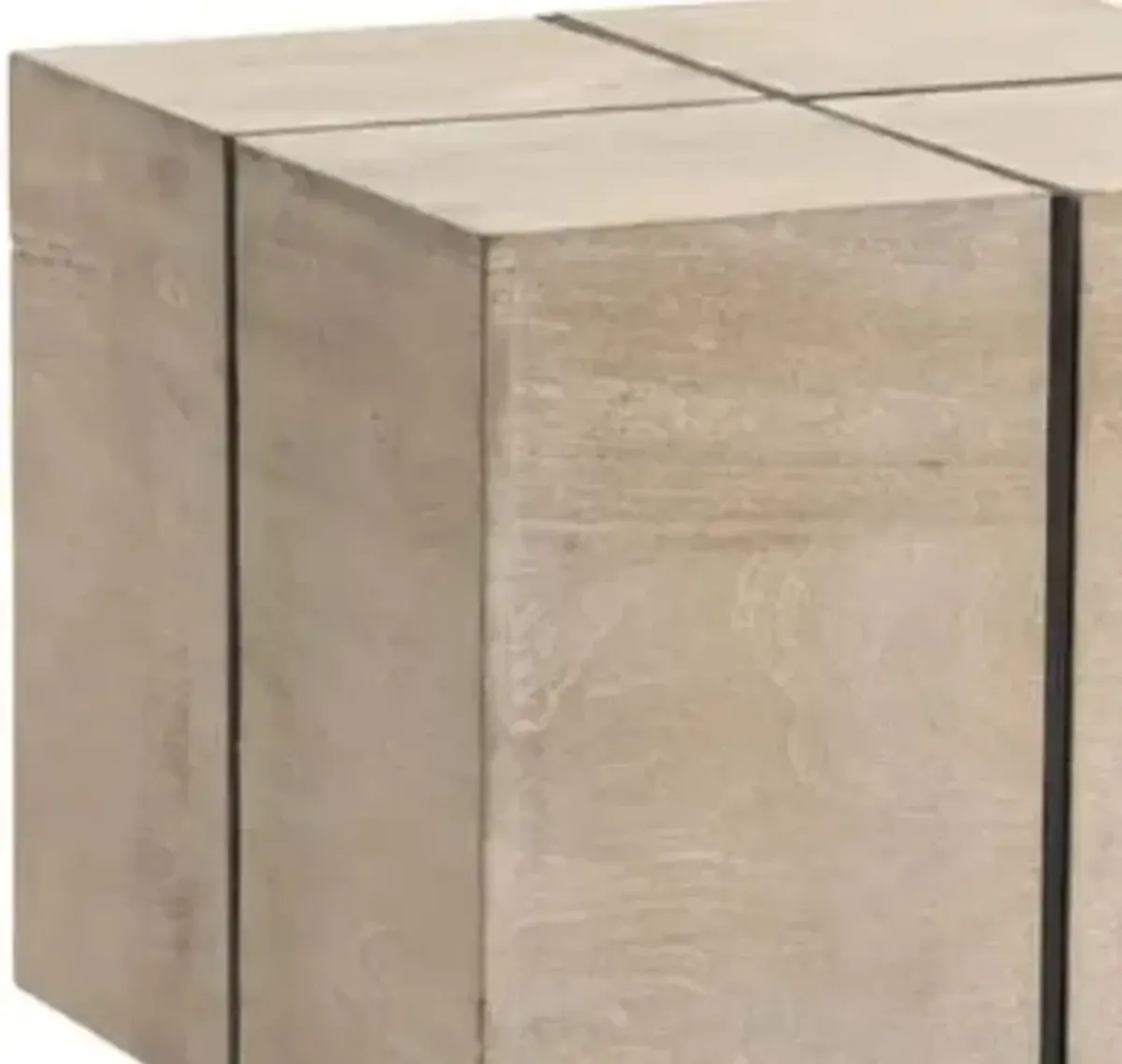 Crestview Bengal Manor Nickel & Acacia Wood White Wash Finish Rectangle Squares End Table