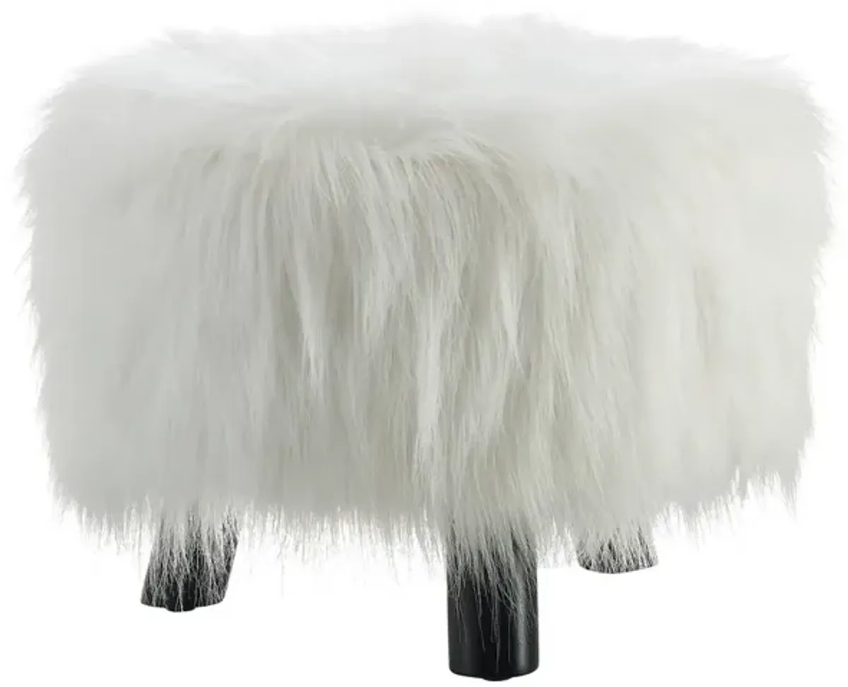 Linon White Faux Fur Footstool