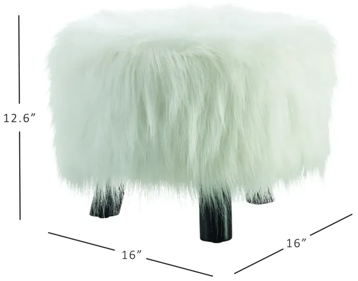 Linon White Faux Fur Footstool