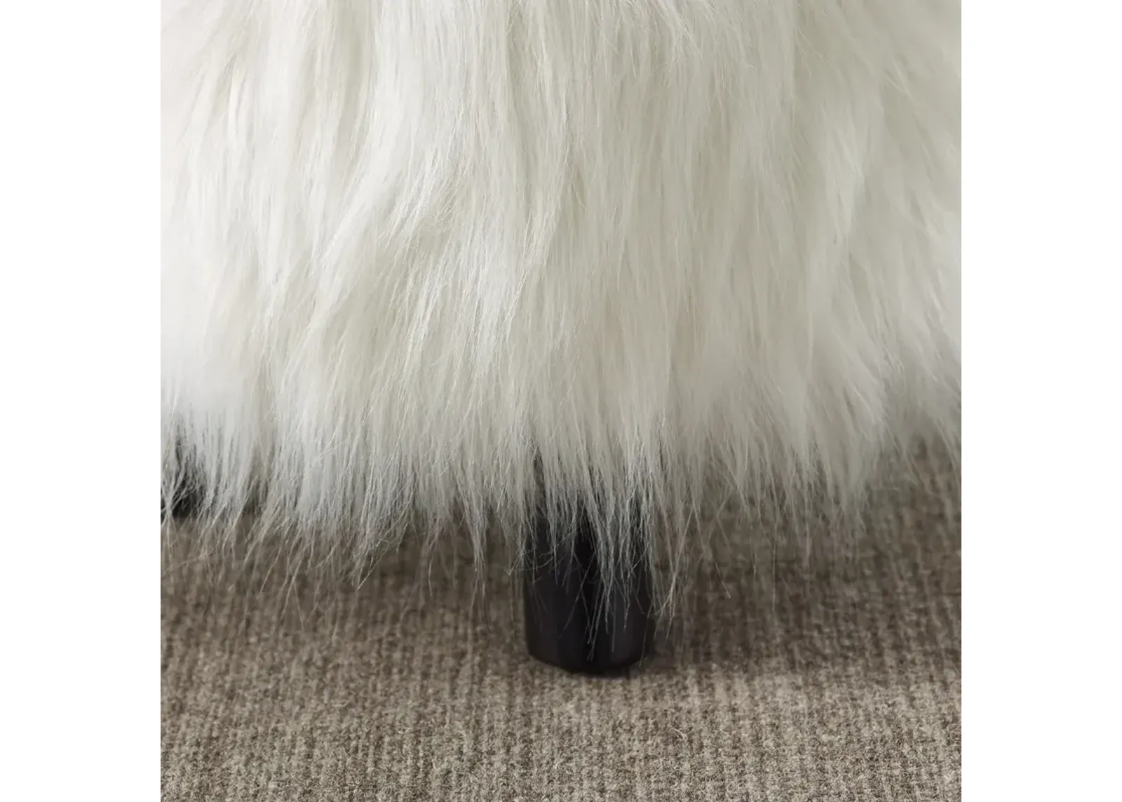 Linon White Faux Fur Footstool