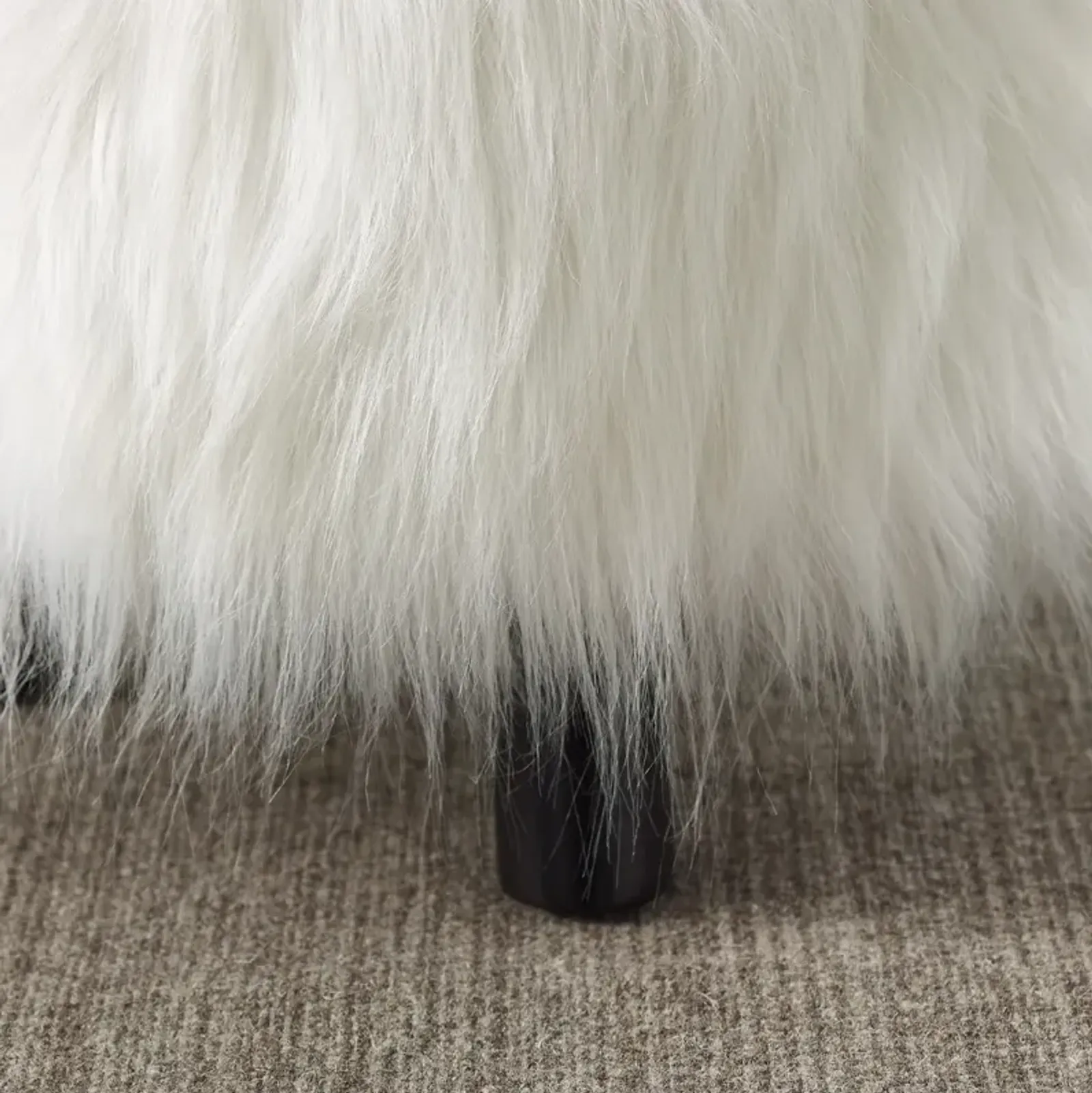 Linon White Faux Fur Footstool