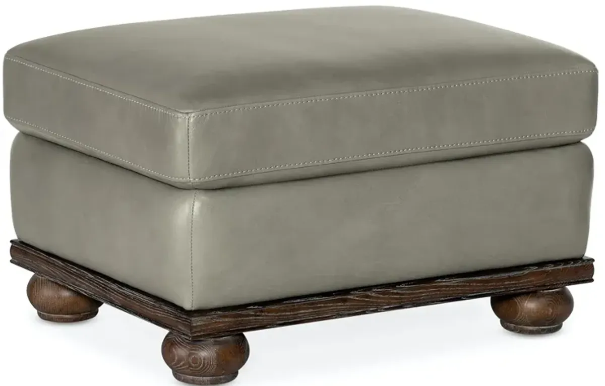 Hooker Furniture William Derrick Gray Linen Leather Ottoman