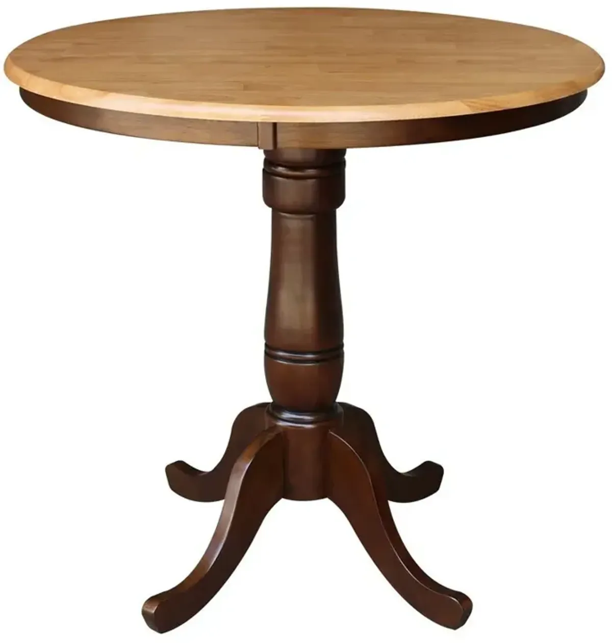 DINING ESSENTIALS 36 INCH ROUND TABLE TOP WITH 36 INCH TRADITIONAL PEDESTAL BASE WITH EXTENSION IN CINNAMON/ESPRESSO