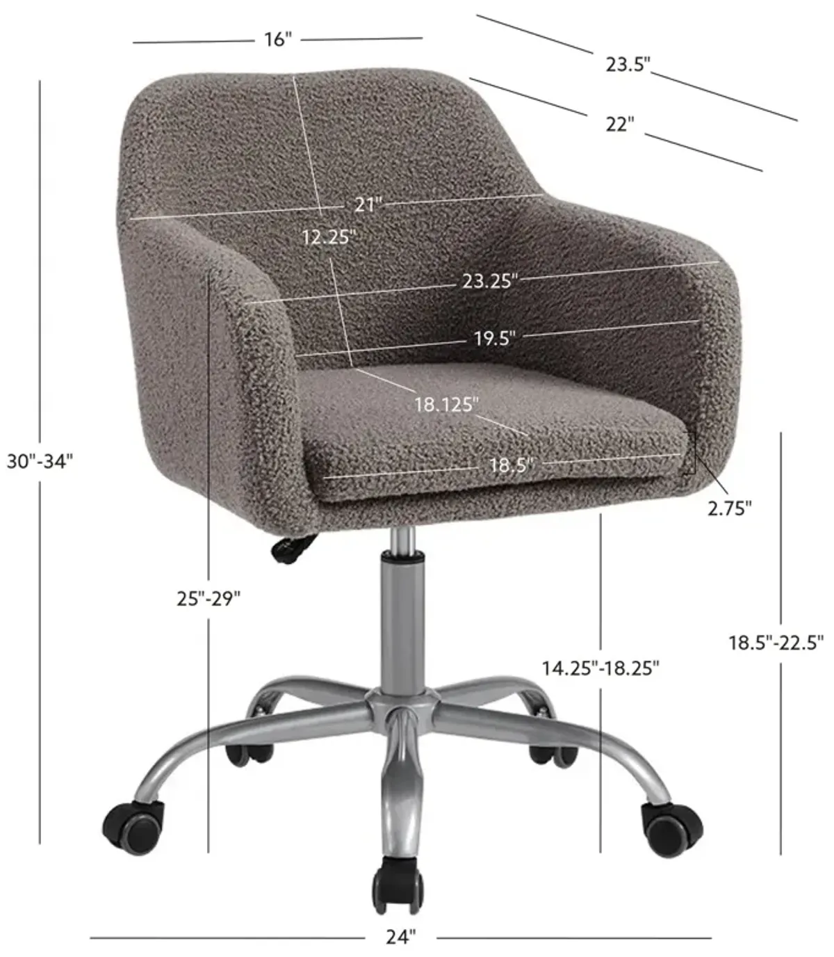 Linon Rylen Grey Home Office Desk Chair