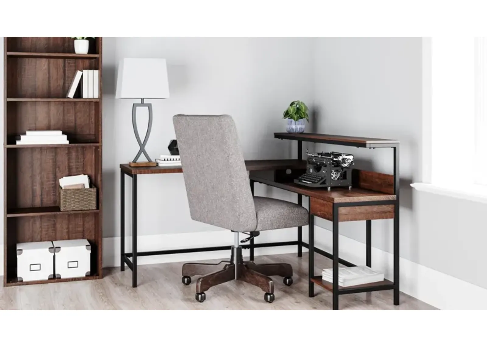 Ashley Camiburg Warm Brown L-Desk with Storage