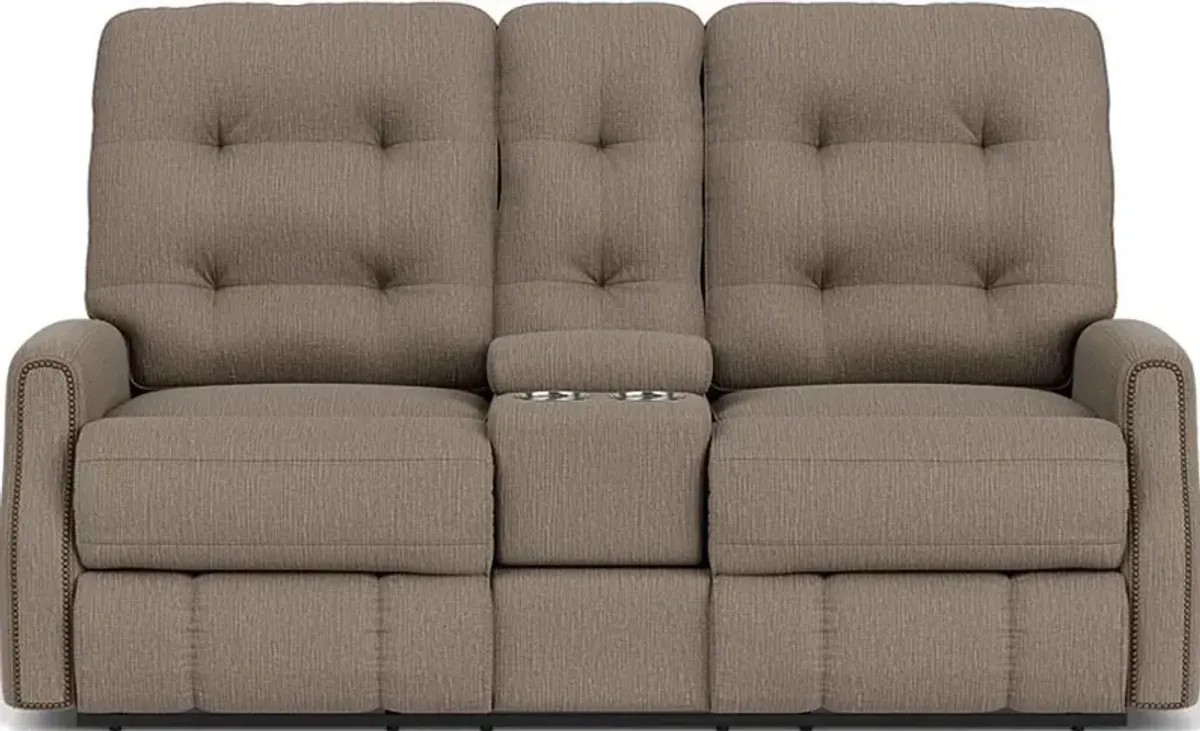 Flexsteel Devon Brown Pewter Reclining Loveseat with Console