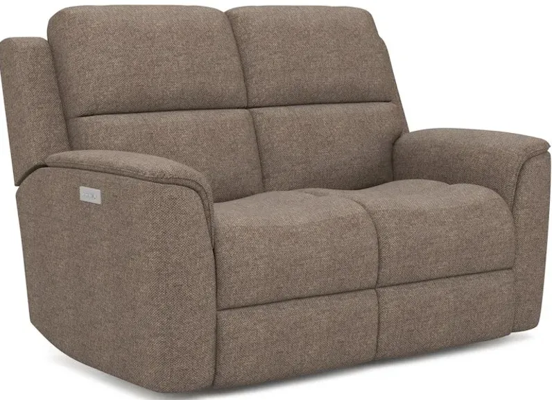 HENRY FABRIC TRIPLE PWR RECL LOVESEAT IN FOG 425-01