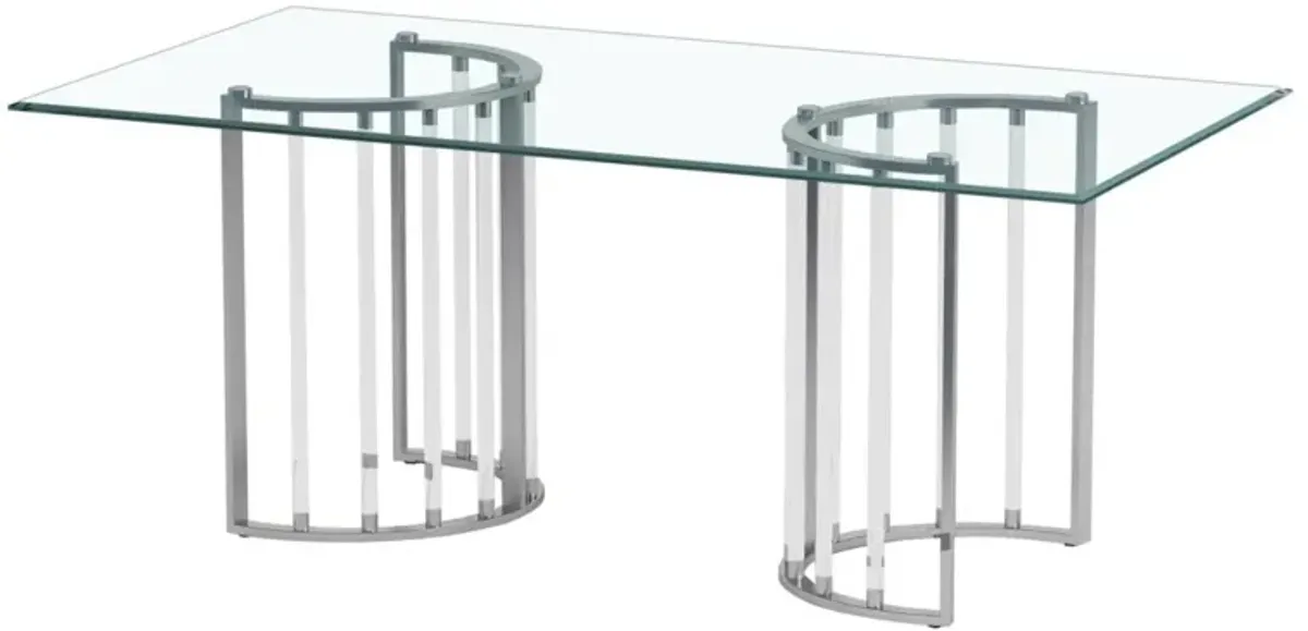 Chintaly Trisha Chrome 42 Inch X 72 Inch Glass Top Dining Table with Steel & Acrylic Base