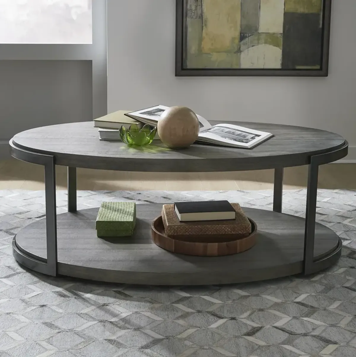 Liberty Furniture Modern View Gauntlet Gray Oval Cocktail Table