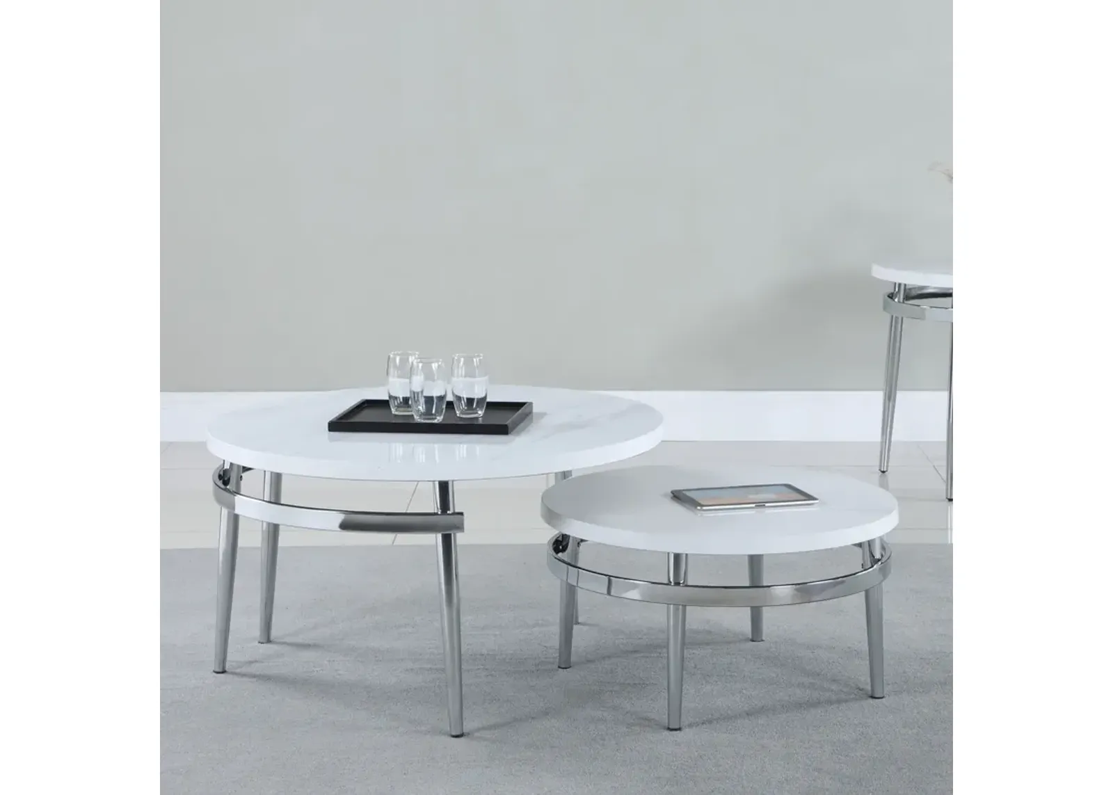 Coaster Avilla 2-Piece Round Marble Top Coffee Table Set White