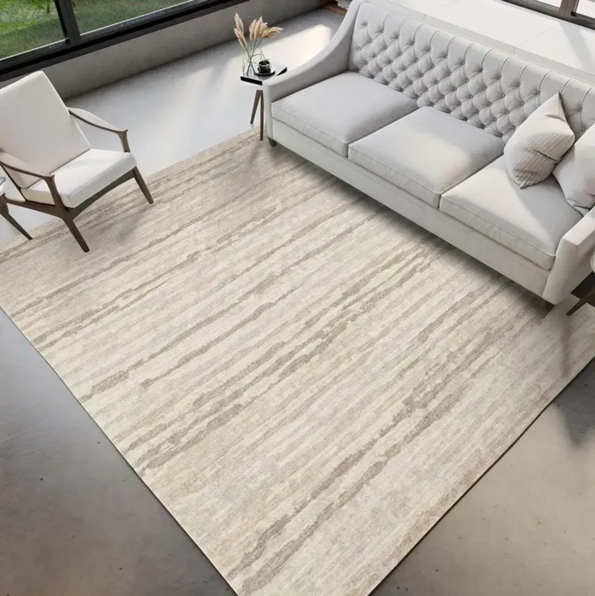 Dalyn Neutral Striated Pattern Brisbane Linen 5'X8' Area Rug