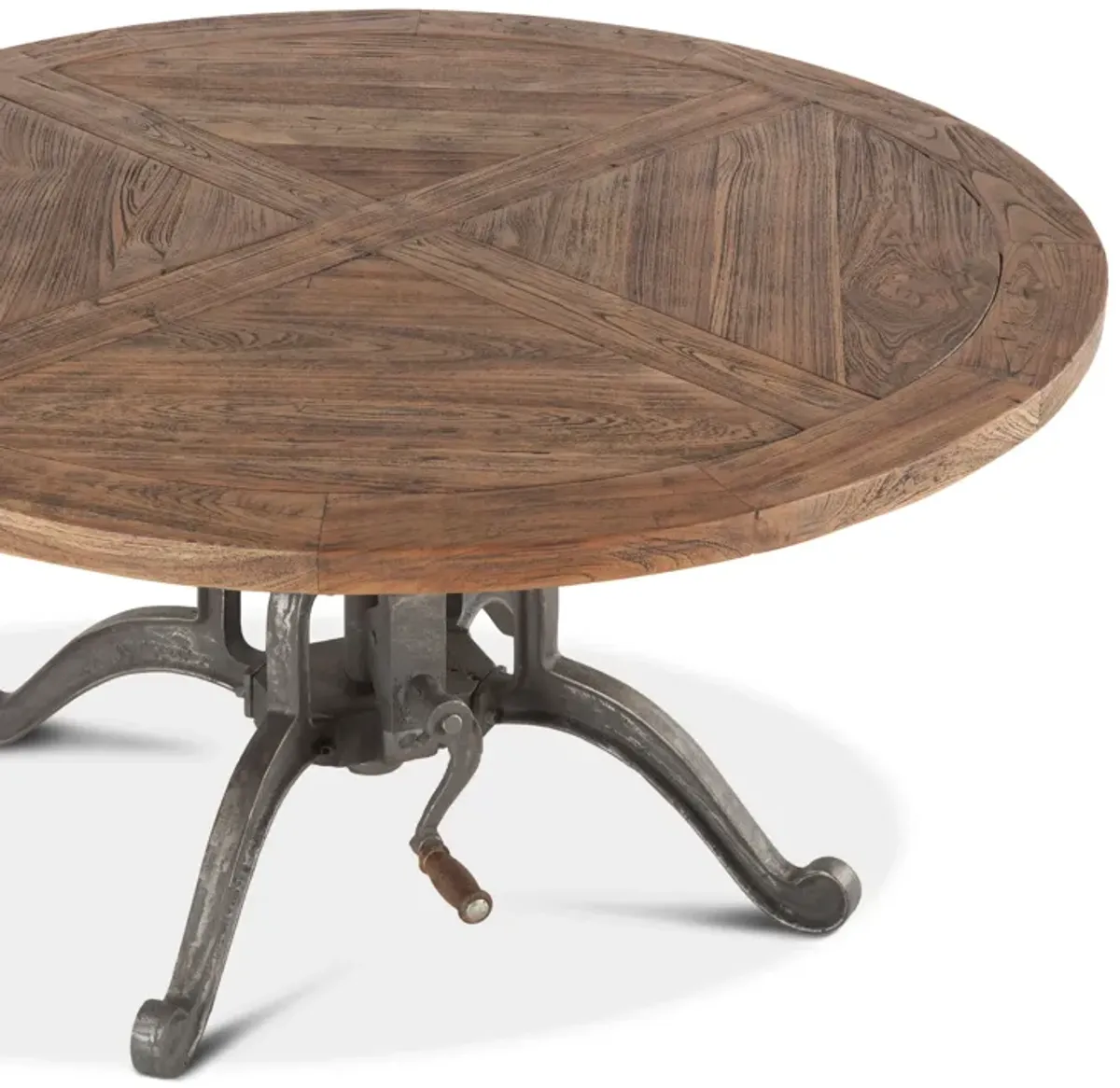 Home Trends Design Industrial Loft 42 Inch Round Coffee Table with Reclaimed Teak Top & Adjustable Crank