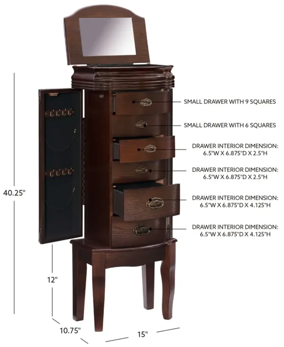 Powell Italian Influenced Transitional Espresso Jewelry Armoire