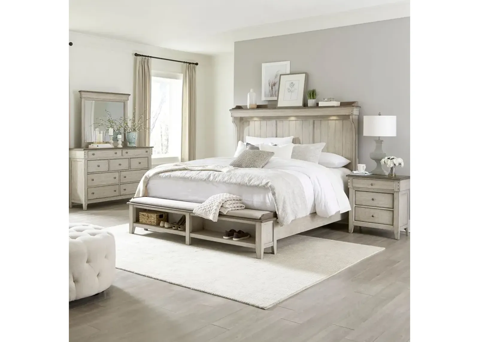 Liberty Furniture Complete Queen Bedroom Set Lights Storage Bed, Dresser, Mirror & Nightstand Ivy Hollow