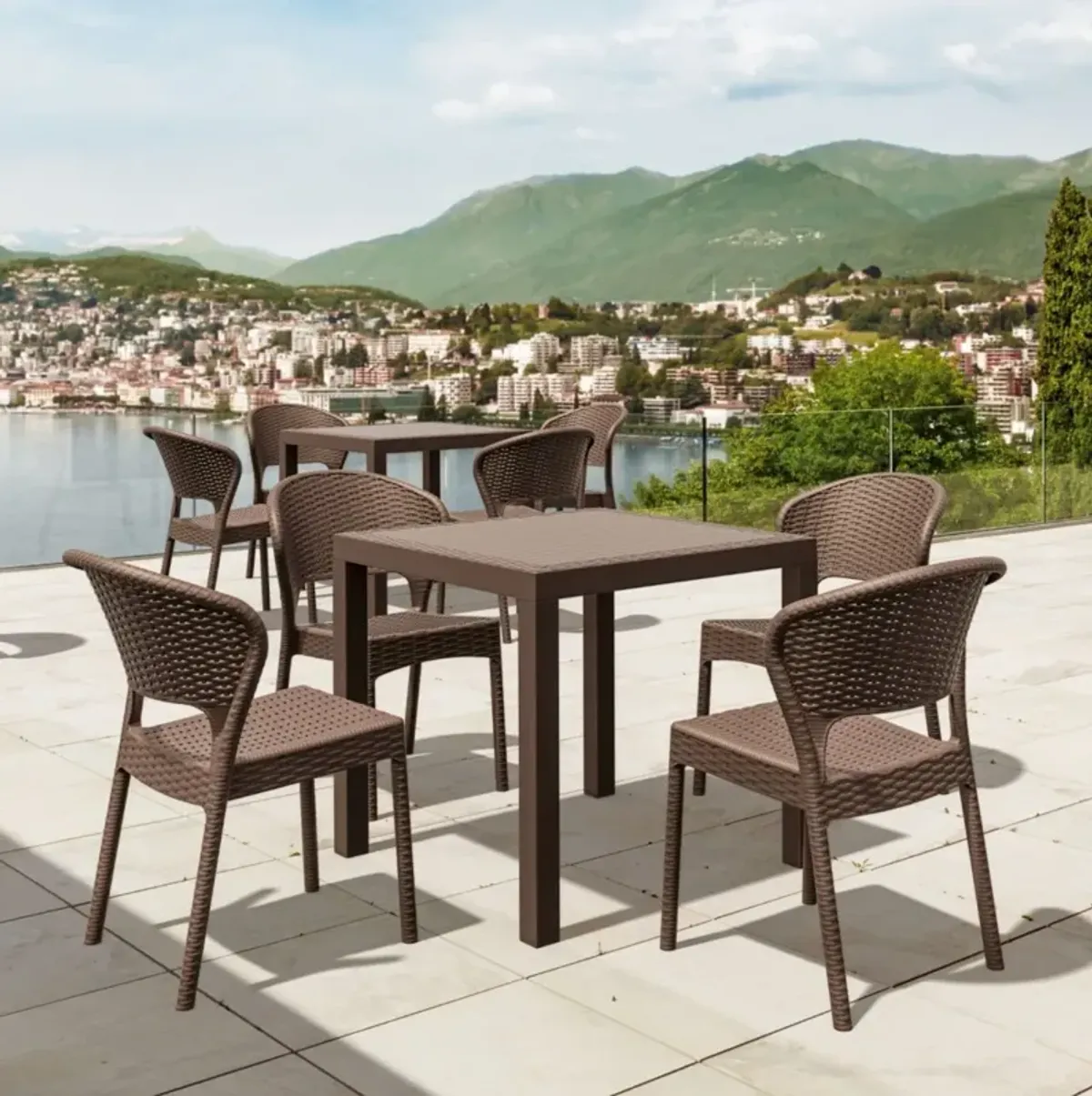 Compamia Daytona Wickerlook Square Outdoor Dining Set 5-Piece Brown with Side Chairs