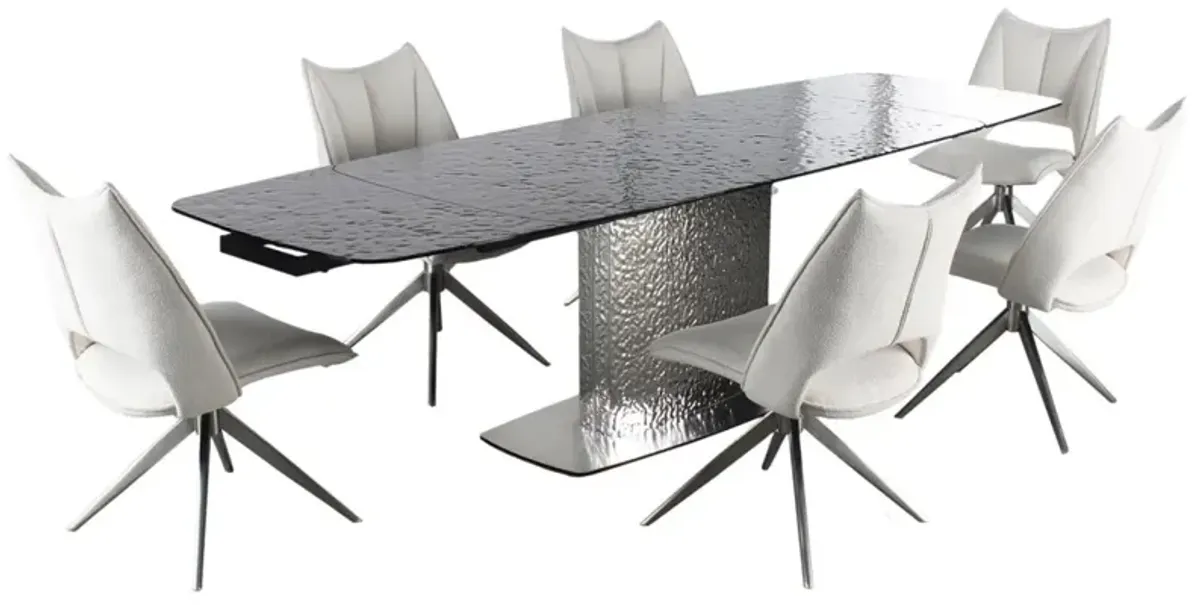Chintaly Nora Contemporary Dining Set with Extendable Textured Table & 6 Swivel Chairs