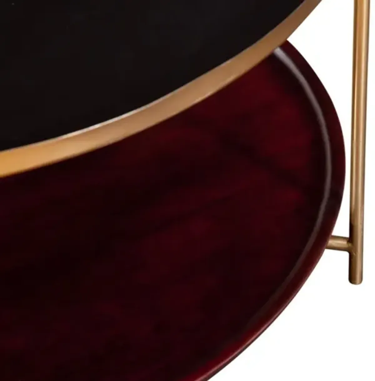 STEVIE 36 INCH ENAMELED ROUND METAL & WOOD COFFEE TABLE IN BLACK IN CHERRY IN & BRONZE