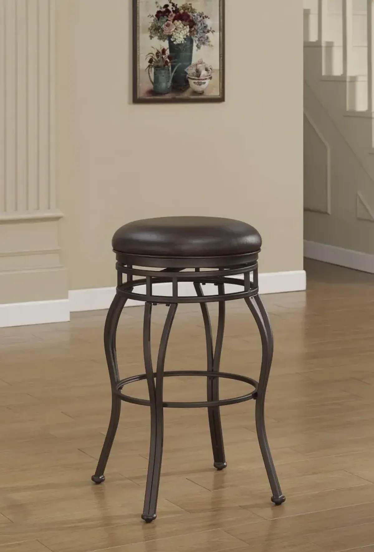 American Woodcrafters Sienna Backless Metal Frame Barstool with a Bonded Leather Seat in Russet Brown