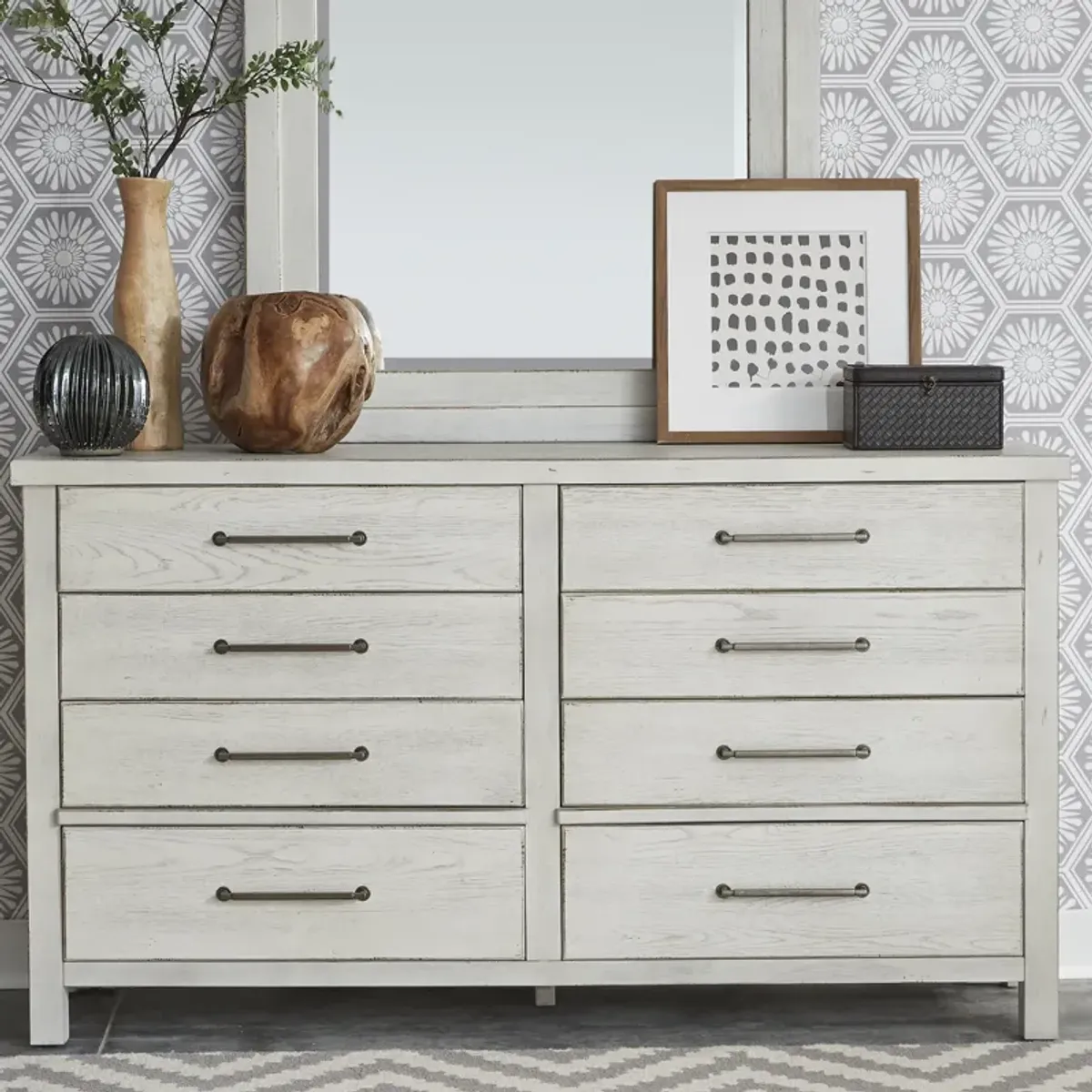 Liberty Furniture Modern Farmhouse White Distressed Wood 8-Drawer Dresser