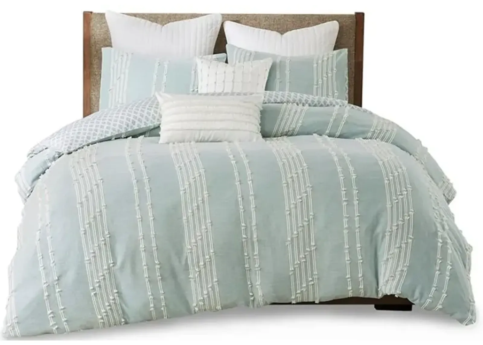 Olliix Ink+Ivy Full/Queen Aqua Kara 3-Piece Cotton Jacquard Comforter Set