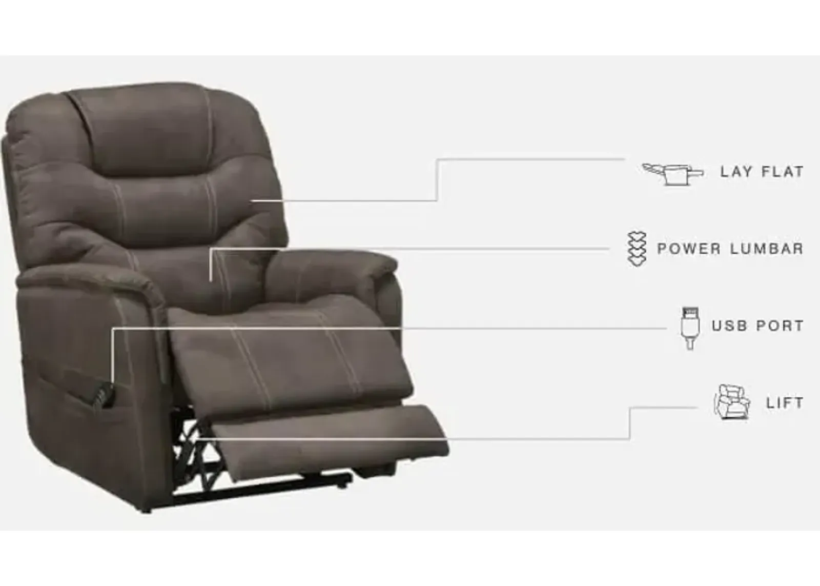 Ashley Ballister Gunmetal Power Lift Recliner