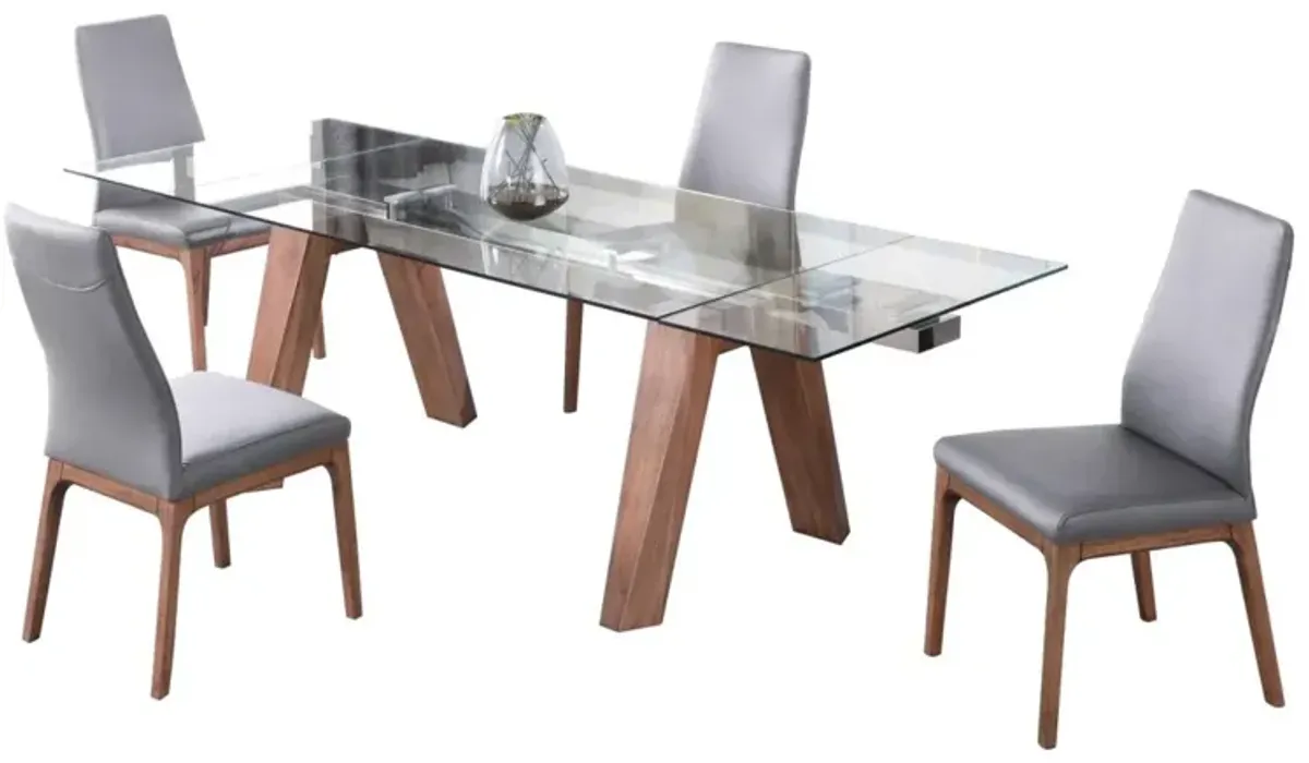 Chintaly Esther Grey/Walnut Modern Dining Set with Extendable Glass Table & 2-Tone Chairs