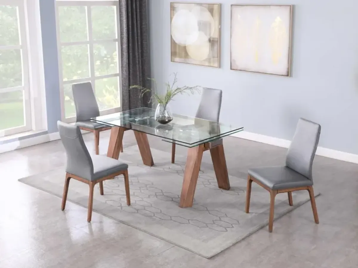 Chintaly Esther Grey/Walnut Modern Dining Set with Extendable Glass Table & 2-Tone Chairs