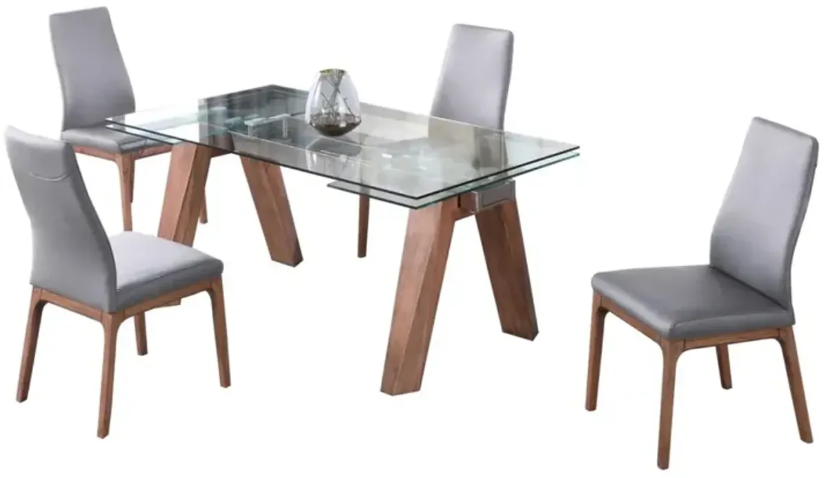 Chintaly Esther Grey/Walnut Modern Dining Set with Extendable Glass Table & 2-Tone Chairs