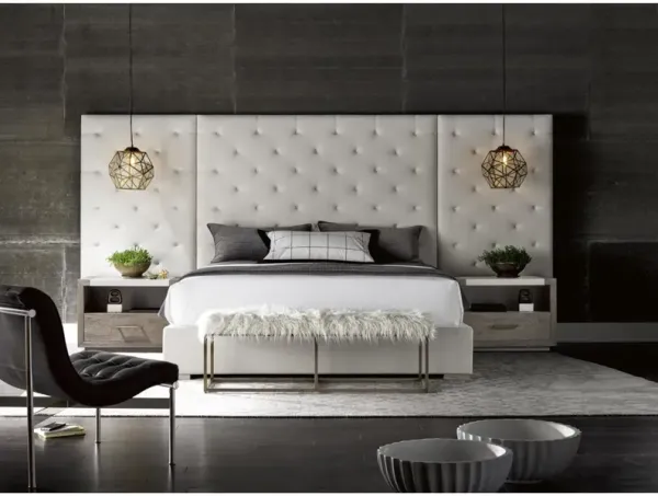 MODERN BRANDO WALTZ/QUARTZ UPHOLSTERED QUEEN BED WITH PANELS