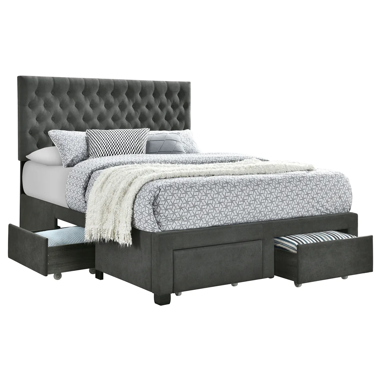 SOLEDAD FULL STORAGE BED GREY UPHOLSTERED BED