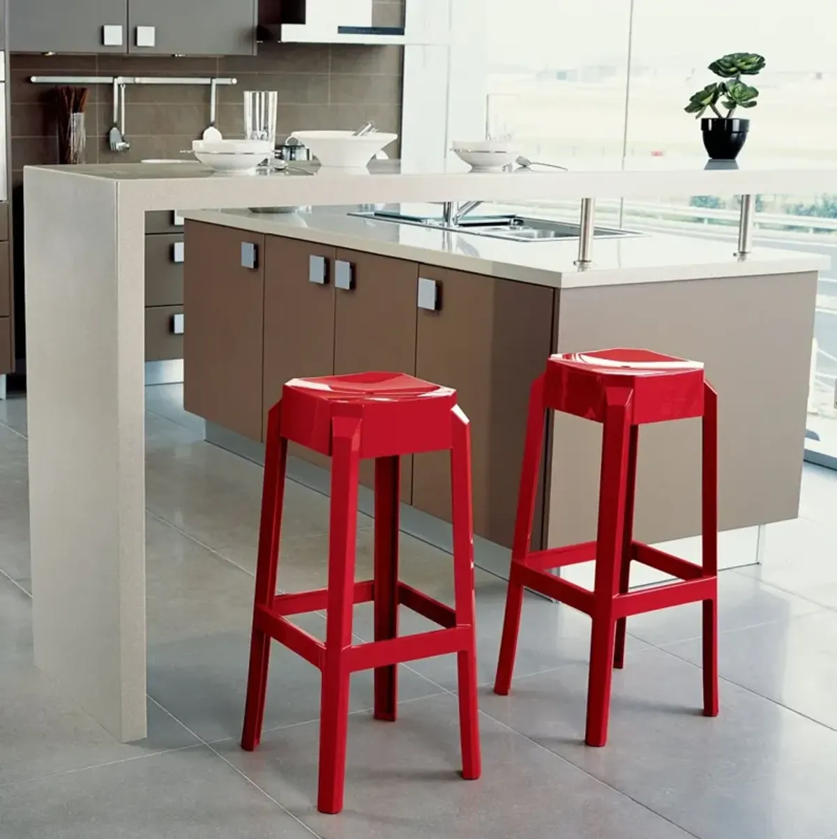 Compamia Fox Polycarbonate Bar Stool Glossy Red