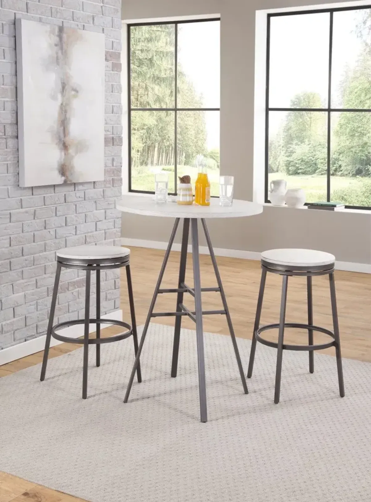 American Woodcrafters Stockton Backless Stool Metal Frame Barstool in Slate Grey with White Oak Seat