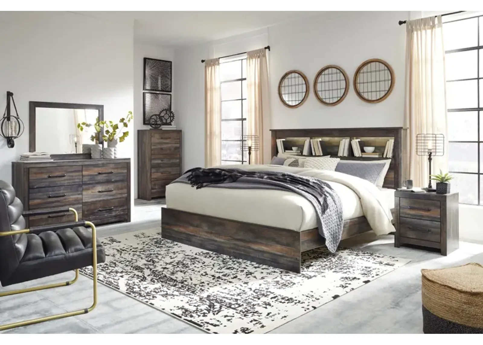 Ashley Drystan Brown King Bookcase Bed