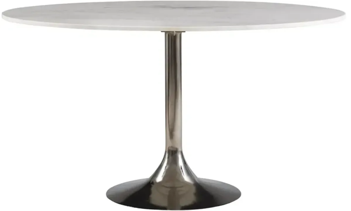 Bernhardt Alexis Banswara Marble Top Round Dining Table Base in a Shiny Nickel Finish