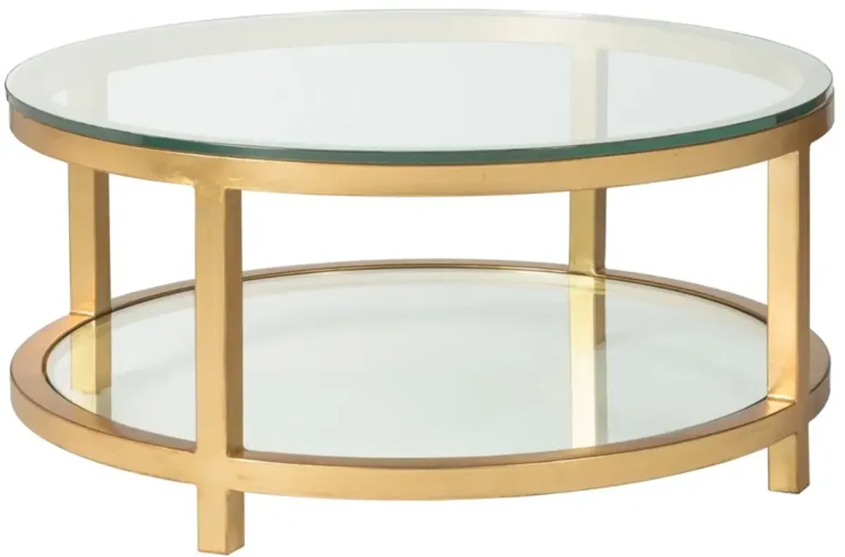 Per Se 40 Inch Round Metal Cocktail Table Gold Leaf/Clear - Metal Designs