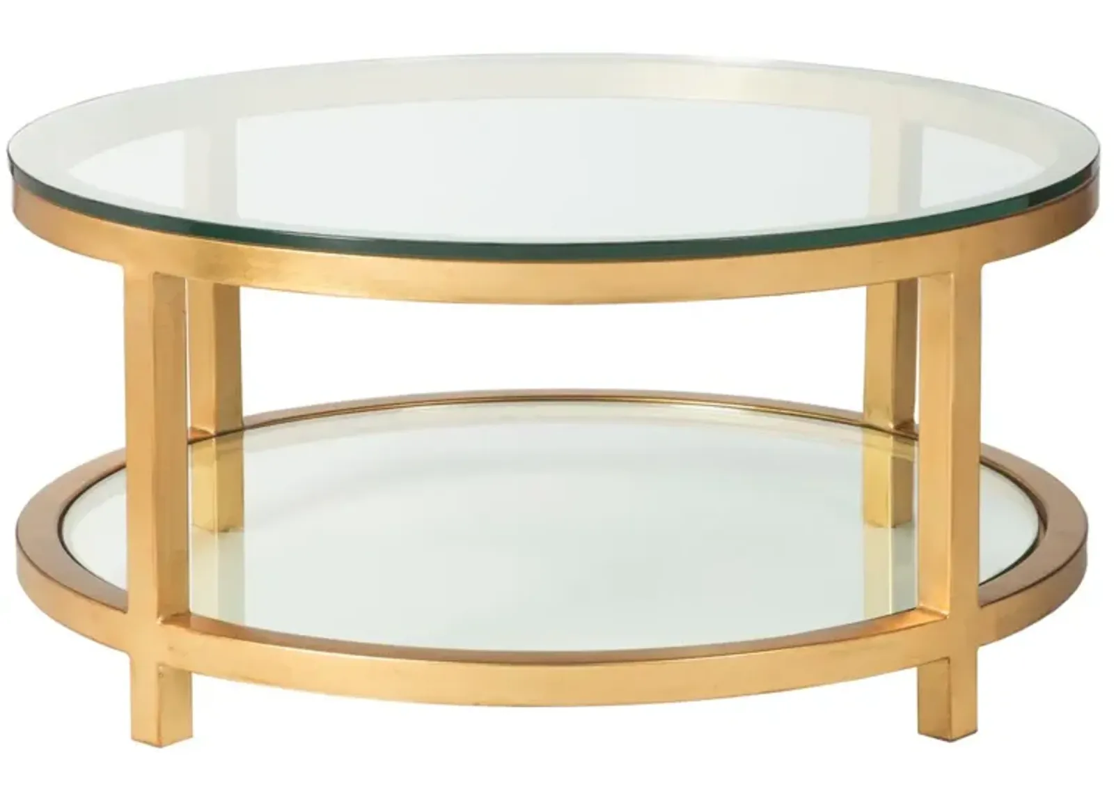 Per Se 40 Inch Round Metal Cocktail Table Gold Leaf/Clear - Metal Designs